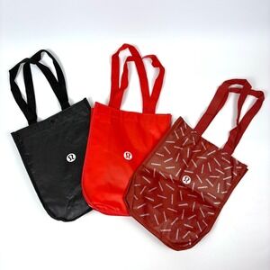 Lot of 3 Lululemon Shopping Bags Small Lunch Tote Black White Red Silver Reusabl